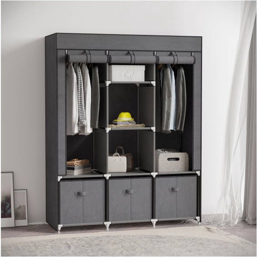 ZaZa Home & Office Garderobe opvouwbare stoffen kast vouwkast met ritssluiting voor slaapkamer fleece donkergrijs 125 x 43 x 162 5 cm