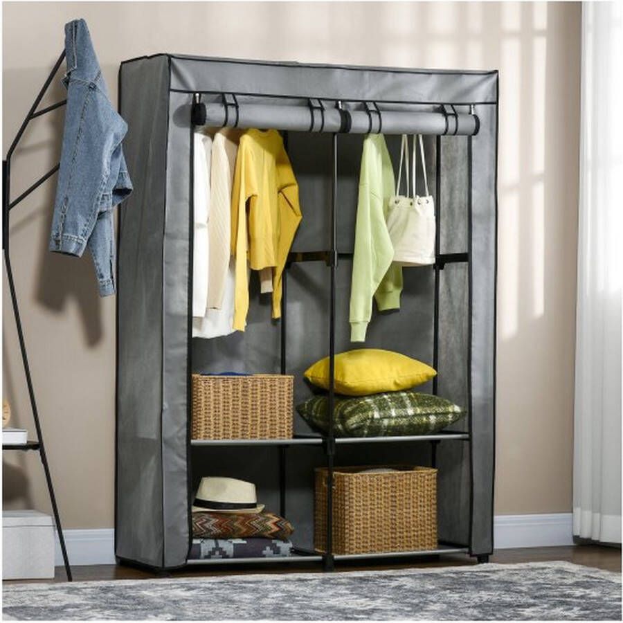 ZaZa Home & Office Garderobe Stoffe Cabinet met kasten vouwkast met 4 compartimenten ritssluiting opvouwbare garderobe fleece lichtgrijs