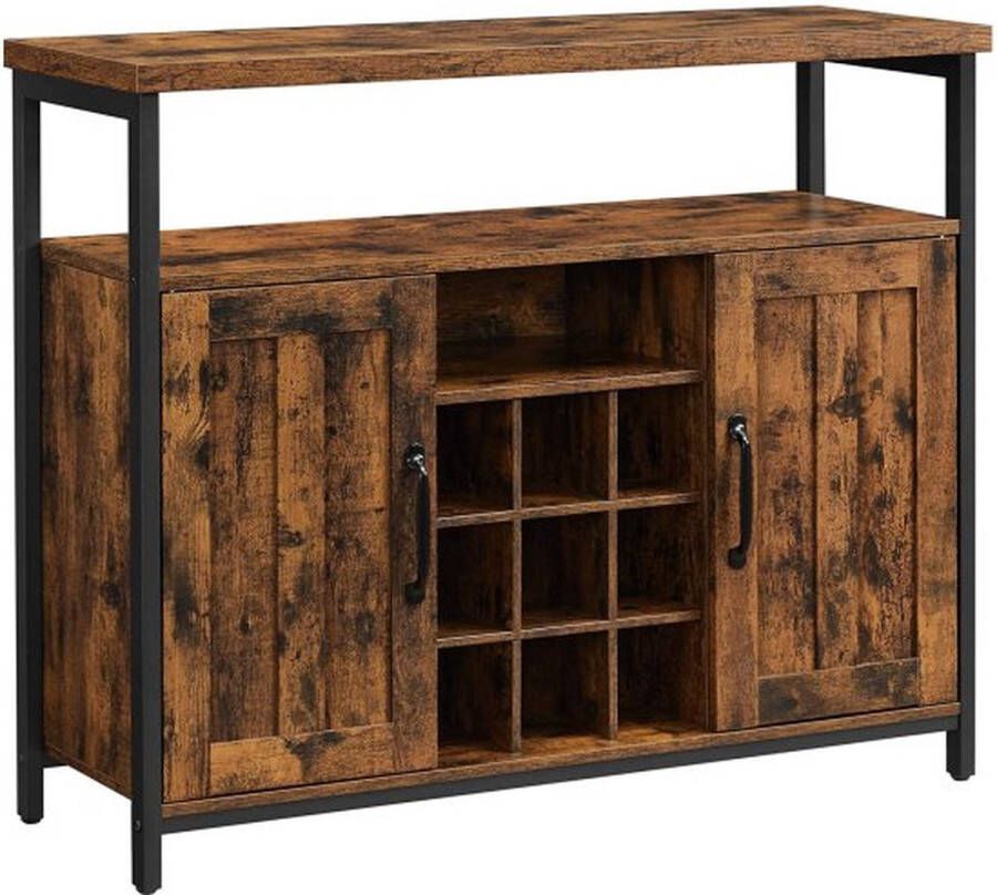 ZaZa Home & Office Industriële Vintage Bruinzwarte 2-Deurs Opbergkast Voor Woonkamer Keuken Eetkamer 100 X 35 X 81 4 Cm Dressoir Keukenkast Wijnkast