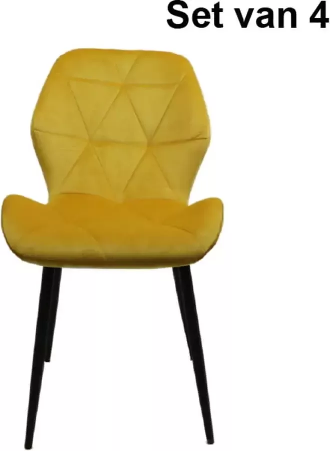 ZaZa Home & Office Jane fluwelen eetkamerstoelen set van 4 Geel velvet