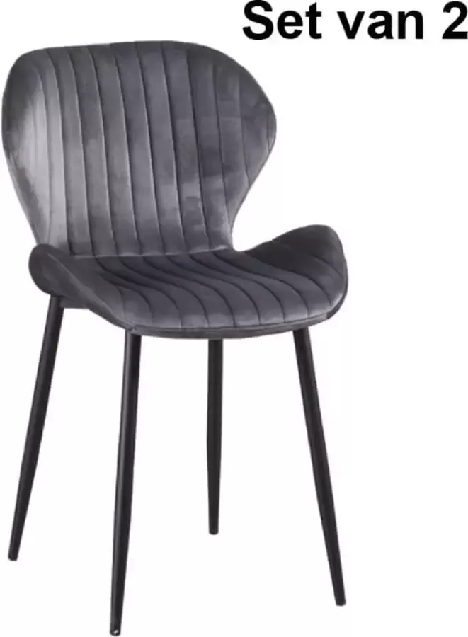 ZAZA Home Jay fluwelen eetkamerstoelen Grijs set van 2