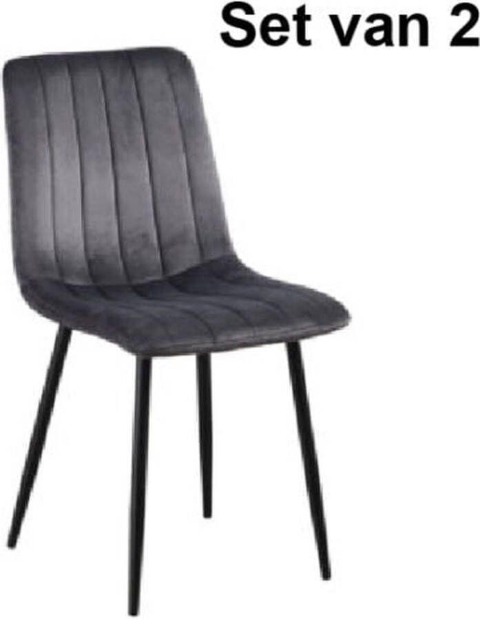 ZaZa Home & Office Jayden fluwelen eetkamerstoelen set van 2 Grijs ldc090g01v1