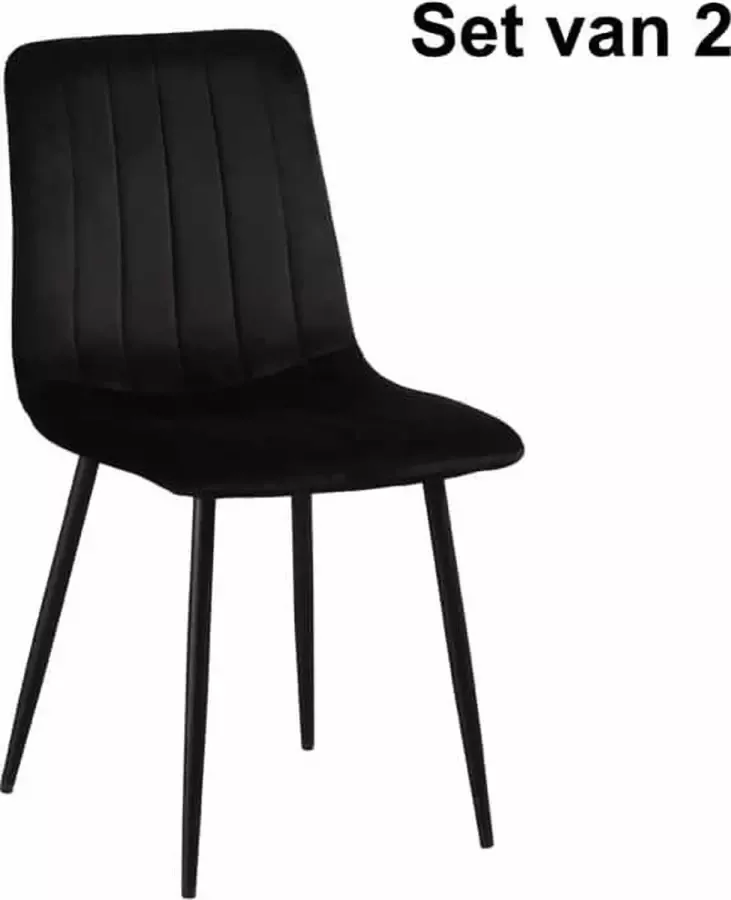 ZaZa Home & Office ZAZA Home Jayden fluwelen eetkamerstoelen set van 2 Zwart