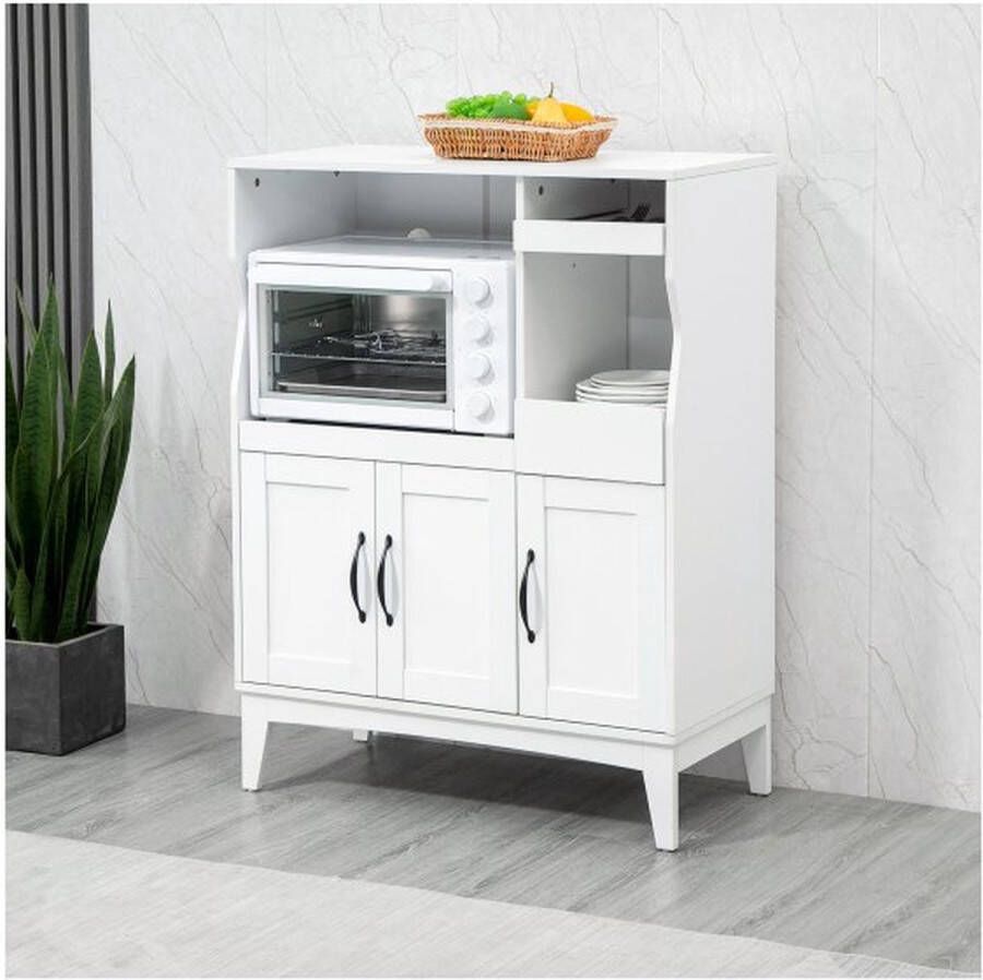 ZaZa Home & Office Keukenkast bijboard keukenmeubilair met vouw -uit shot lade kast voor woonkamer keuken wit 84 x 39 x 109 cm