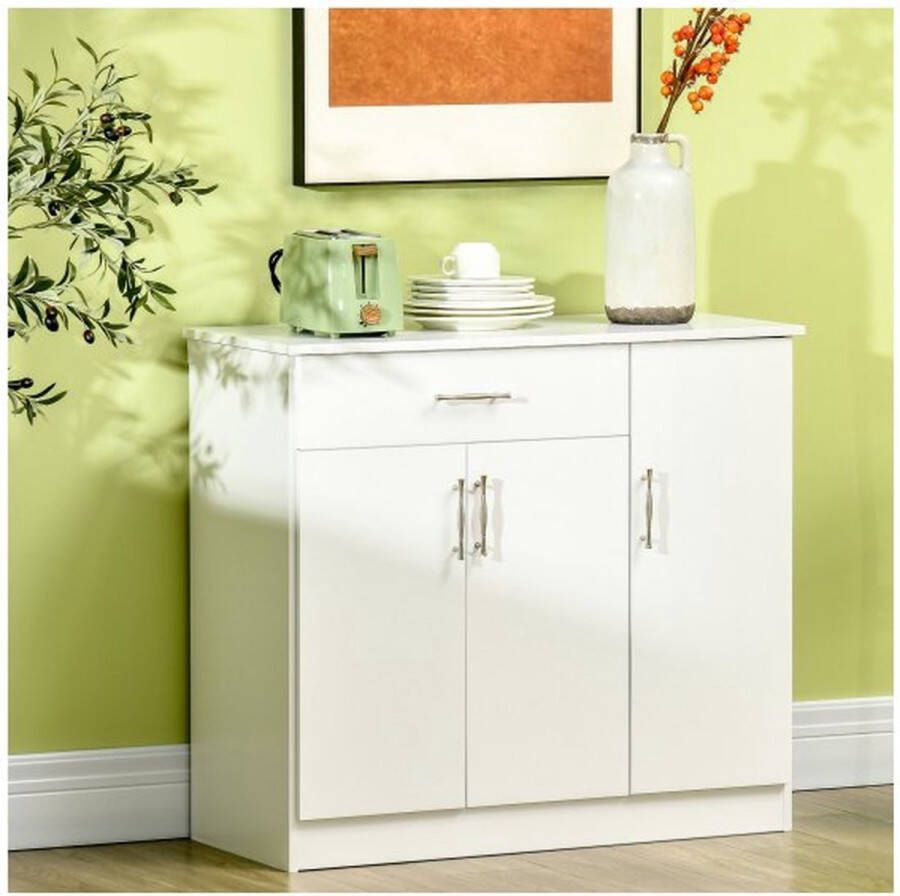 ZaZa Home & Office Keukenkast bijboard met 2 kasten en 1 lade opbergkast keuken meubels kist met laden Hoogte -verstelbare planken wit 90 x 40 x 81 5 cm