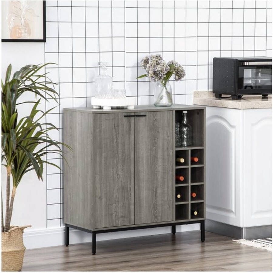 ZaZa Home & Office Keukenkast bijboard met wijnplank buffettabinet met verstelbare planken presenteerkast met kantelbeveiliging grijs 86 4 x 40 x 91 4 cm