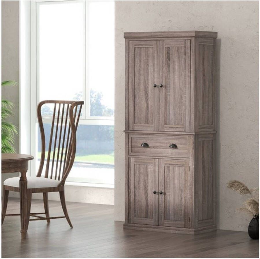 ZaZa Home & Office Keukenkast hoge kast keukenbuffet met 2 kasten en laden multi -vurige kast kantelbeveiliging dressoir bruin 76 x 40 5 x 184 cm