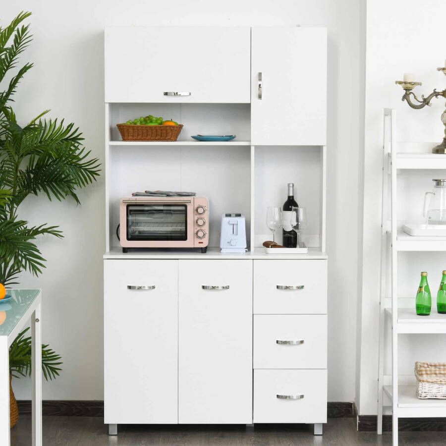 ZaZa Home & Office Keukenkast opbergkast bijboard met 3 laden hoge kast met verstelbare planken ladekast wit 100x 39 5 x 183 5 cm