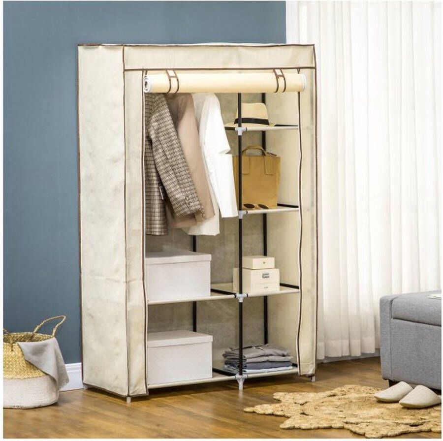 ZaZa Home & Office Kledingkaststofkast met 2 kasten 6 compartimenten opvouwbare garderobe in een fleece -look vouwkast voor slaapkamers gang room