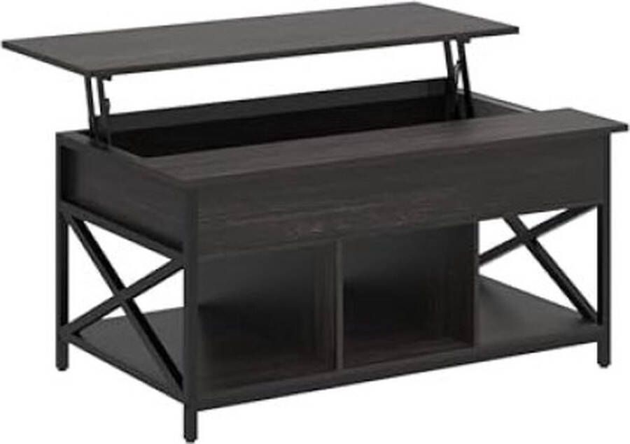 ZaZa Home & Office Salontafel lifttaftafel salontafel voor woonkamer open en verborgen opslag salontafel X-vormige bars 60 x 100 x (48-62) cm houtskoolgrijs en zwart LCT205B22