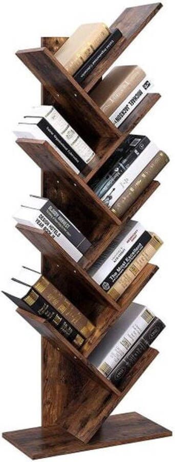ZaZa Home & Office ZAZA Home Boekenkast – Boekenrek – Boomvormig Boekenkast Industrieel – Opbergrek – 8 Planken – Hout Donkerbruin