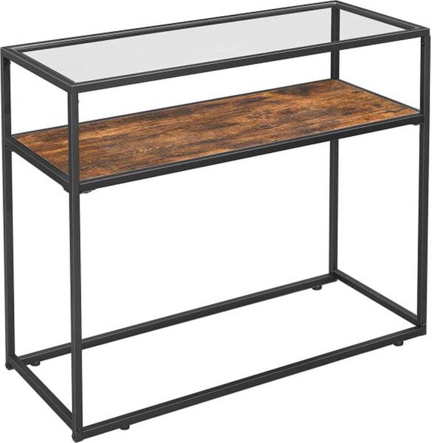 ZaZa Home & Office ZAZA Home console tafel gehard glas industrieel vintage bruin-zwart