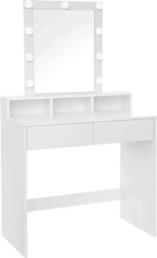 Vasagle ZaZa Home & Office kaptafel met spiegel en gloeilampen cosmetische tafel 2 lades 3 open vakken wit
