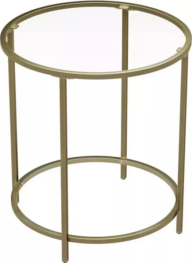 ZaZa Home & Office Zaza Home bijzettafel rond glazen tafel met gouden metalen frame kleine salontafel nachtkastje sofatafel balkon robuust gehard glas stabiel decoratief goud LGT20G - Foto 2