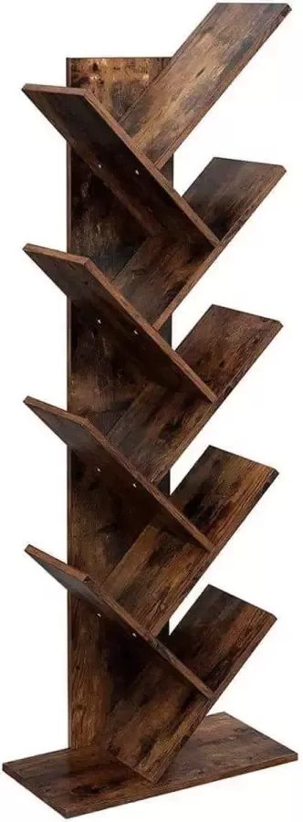 ZaZa Home & Office ZAZA Home Boekenkast – Boekenrek – Boomvormig Boekenkast Industrieel – Opbergrek – 8 Planken – Hout Donkerbruin - Foto 2