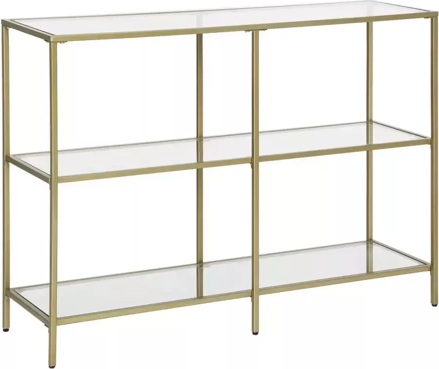 ZaZa Home & Office ZAZA Home console tafel bijzettafel met 3 planken van gehard glas banktafel moderne opbergrek goudkleurige