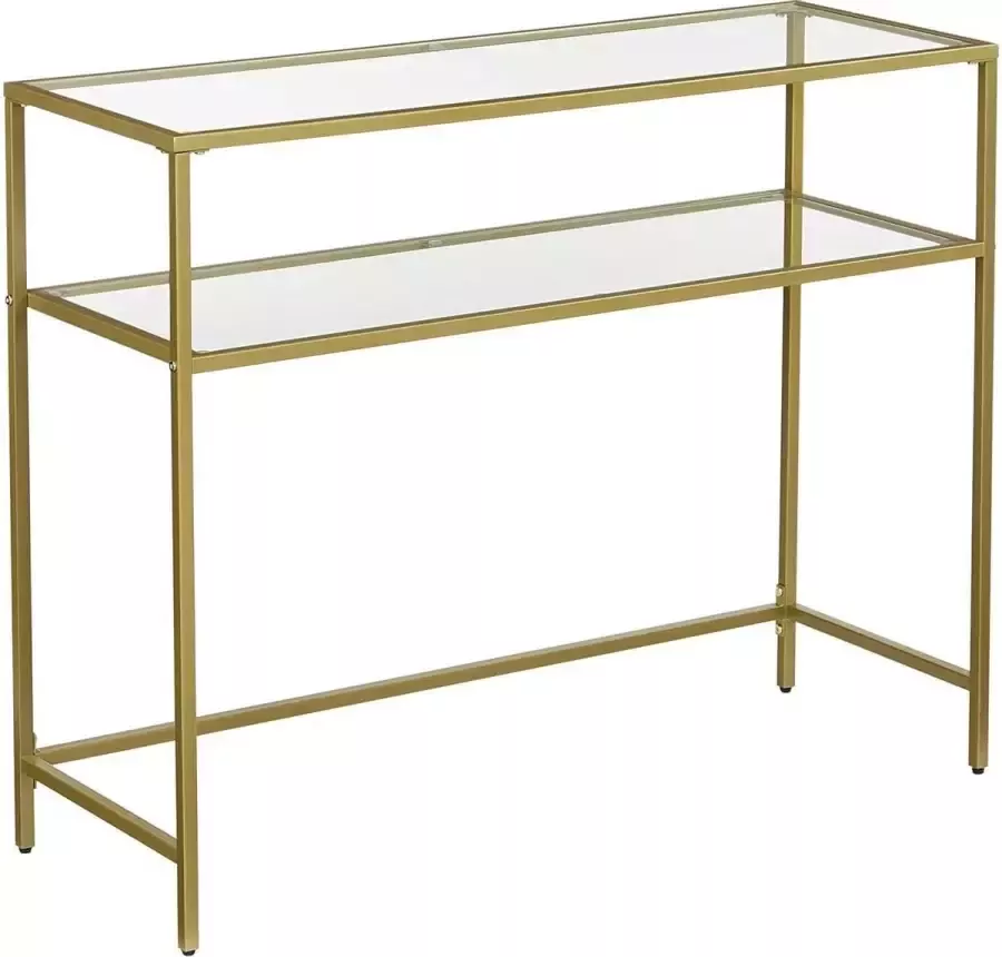 ZAZA Home Consoletafel Sidetable Bijzettafel 2 lagen gehard Glas – Goud