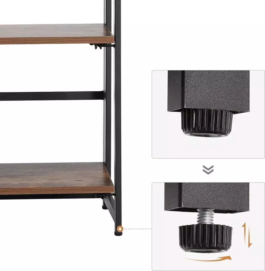 ZaZa Home & Office ZAZA Home industriële vormgeving standplank boekenplank vouwplank plank met 4 planken multifunctionele keukenplank snelle montage voor woonkamer slaapkamer vintage donkerbruine - Foto 3