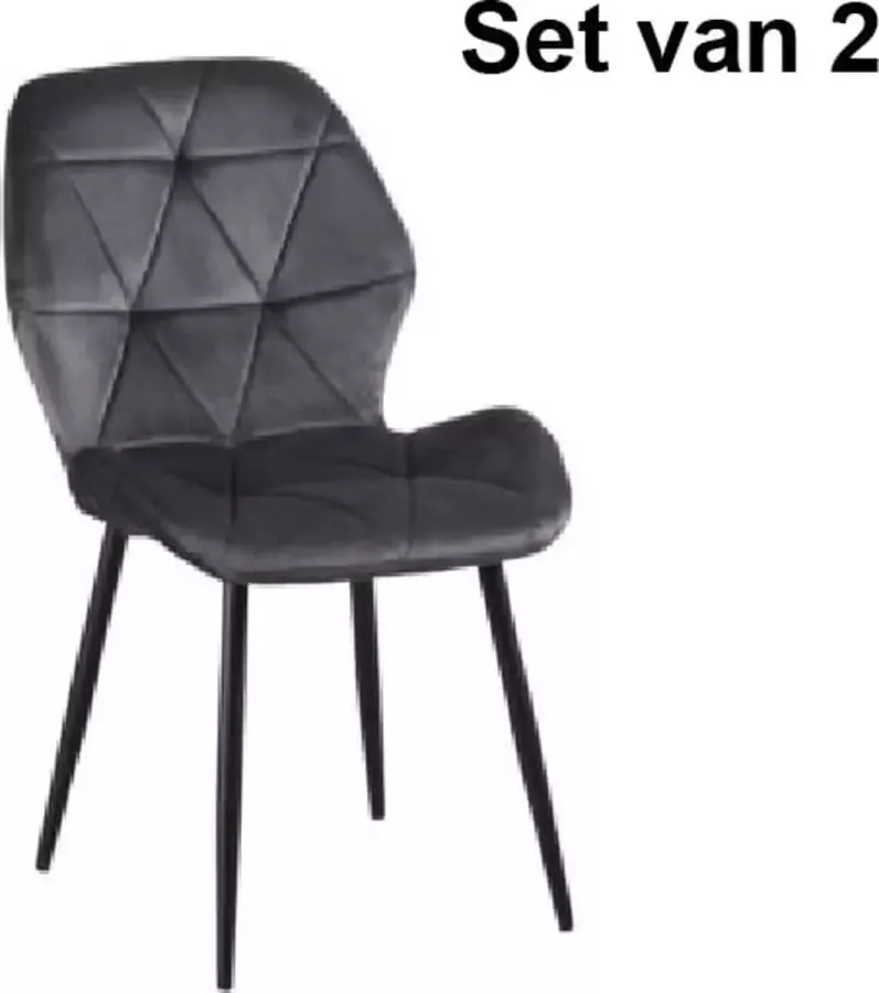 ZaZa Home & Office ZAZA Home Jane fluwelen eetkamerstoelen set van 2 Grijs