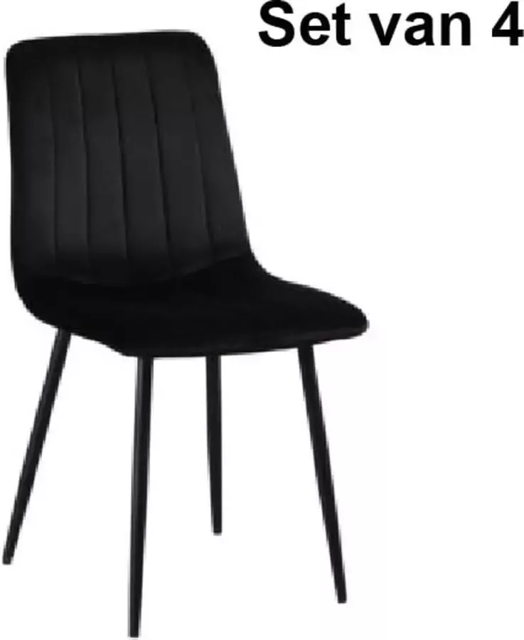 ZaZa Home & Office ZAZA Home Jayden fluwelen eetkamerstoelen zwart set van 4