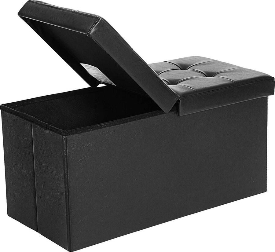 ZaZa Home & Office ZAZA Home kruk Opvouwbare bank 80 L zitkist belastbaar tot 300 kg 76 x 38 x 38 cm zwart LSF45BK - Foto 2