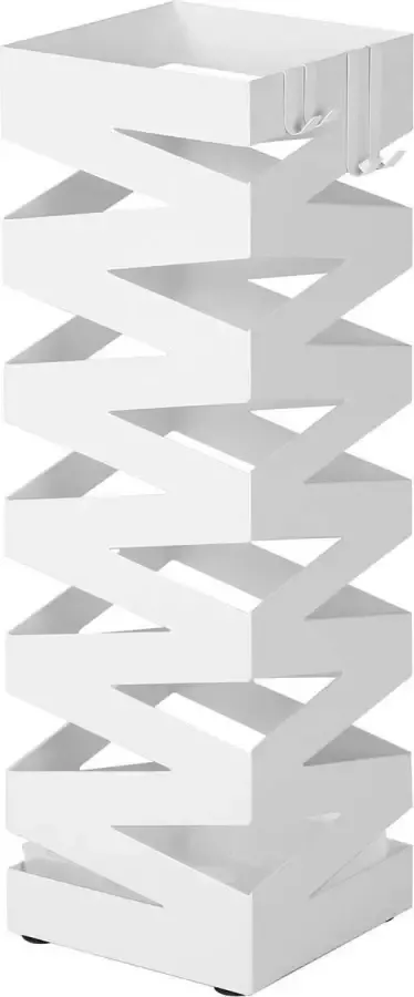 ZAZA Home paraplubak van metaal vierkante paraplubak verwijderbare wateropvangbak met haken 15 5 x 15 5 x 49 cm wit