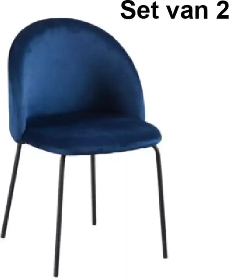 ZaZa Home & Office ZAZA Home Sam fluwelen eetkamerstoelen set van 2 Blauw - Foto 2