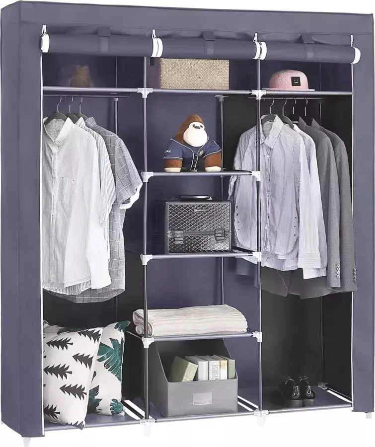 ZaZa Home & Office ZAZA Home stalen profiel stoffen kledingkast garderobe dubbele zijplanken grijs
