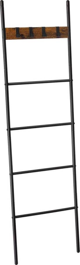 ZaZa Home & Office ZAZA HOME Handdoekladder handdoekrek ladderrek met 5 niveaus metalen frame 4 haken industriële stijl vintage bruin-zwart