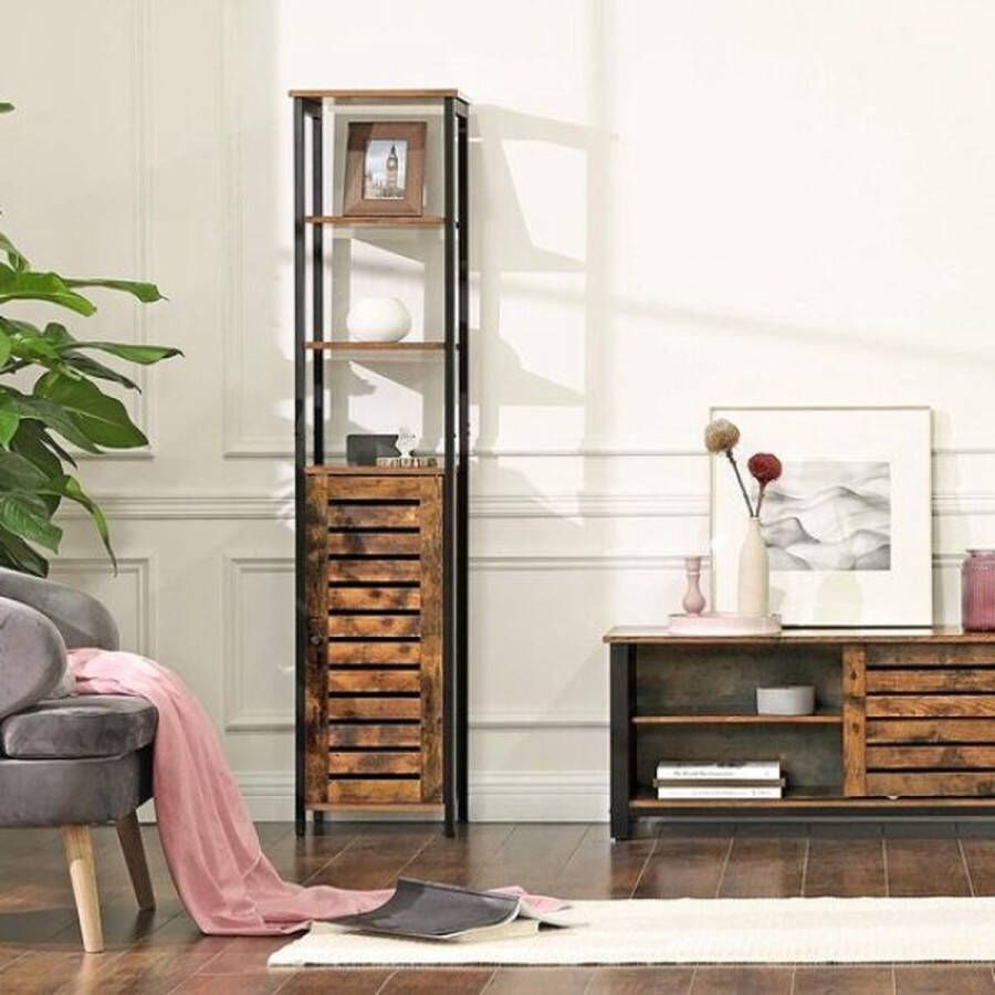 ZaZa Home & Office Zaza Home hoge kast smalle keukenplank met 3 planken en kast boekenplank hoge zijkast industrieel design woonkamer slaapkamer gang 37 x 30 x 167 cm vintage LSC37BX