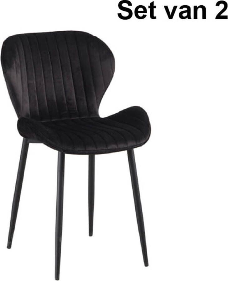 ZaZa Home & Office ZAZA Home Jay fluwelen eetkamerstoelen zwart set van 2