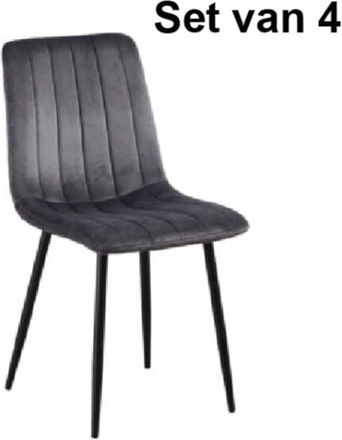 ZaZa Home & Office Zaza Home Jayden Fluwelen Eetkamerstoelen Grijs Set Van 4