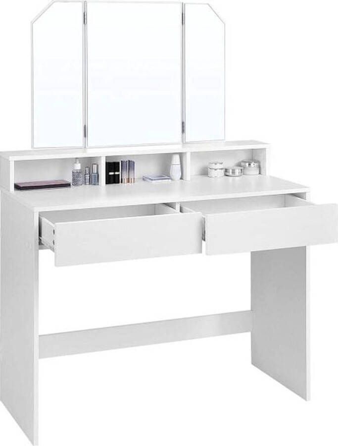 ZaZa Home & Office ZAZA Home Kaptafel met opklapbare spiegels en 2 laden make-up tafel met 3 open compartimenten WIT