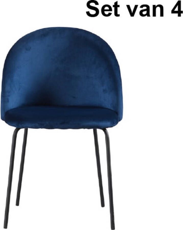 ZaZa Home & Office Zaza Home Sam Fluwelen Eetkamerstoelen Blauw Set Van 4