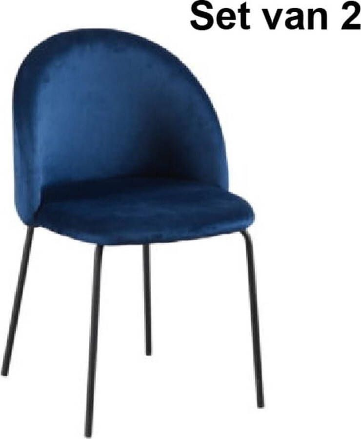 ZaZa Home & Office Zaza Home Sam Fluwelen Eetkamerstoelen Set Van 2 Blauw