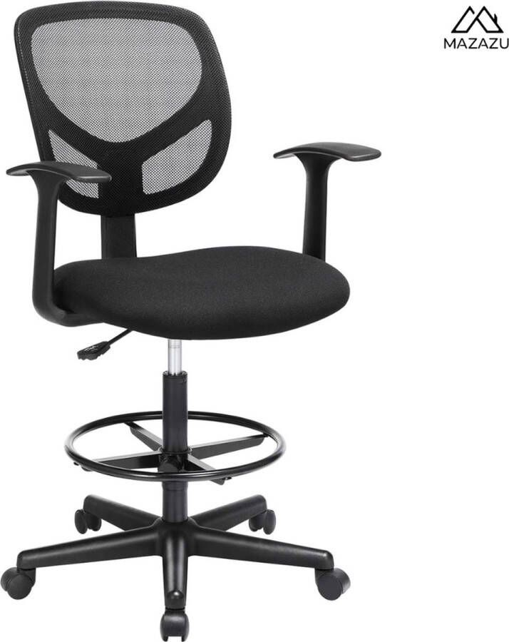 ZAZA Home Ergonomische extra hoge bureaustoel met in hoogte verstelbare voetsteun Kassa stoel zwart Zithoogte 55 75 cm - Foto 2