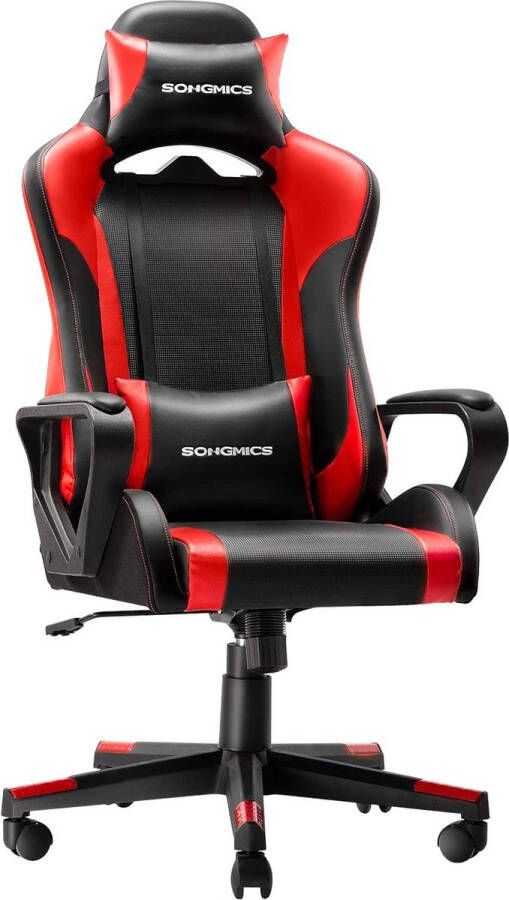 ZAZA Home Ergonomische Gamingstoel Met Afneembare Hoofdsteun Lendenkussen In Hoogte Verstelbaar Wipfunctie Belastbaar Tot 150 Kg Zwart-Rood