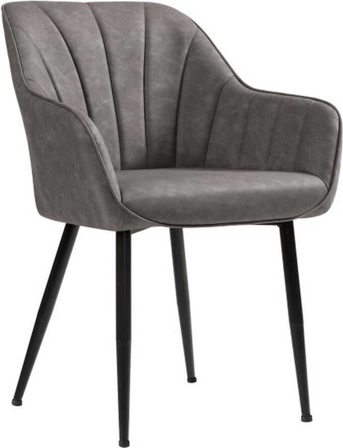 ZAZA Home Fauteuil lounge stoel eetkamerstoel gestoffeerde stoel met armleuningen PU bekleding vintage tot 110 kg belastbaar voor eetkamer woonkamer slaapkamer grijs