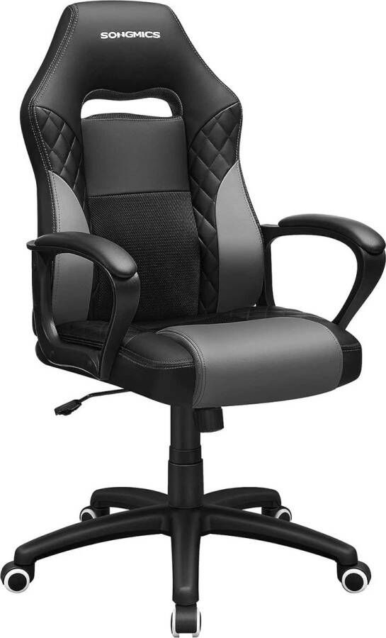 ZAZA Home Gamestoel bureaustoel met wipfunctie race stoel ergonomische S vormige rugleuning goed voor de lendenwervelkolom tot 150 kg draagvermogen kunstleer zwart en grijs