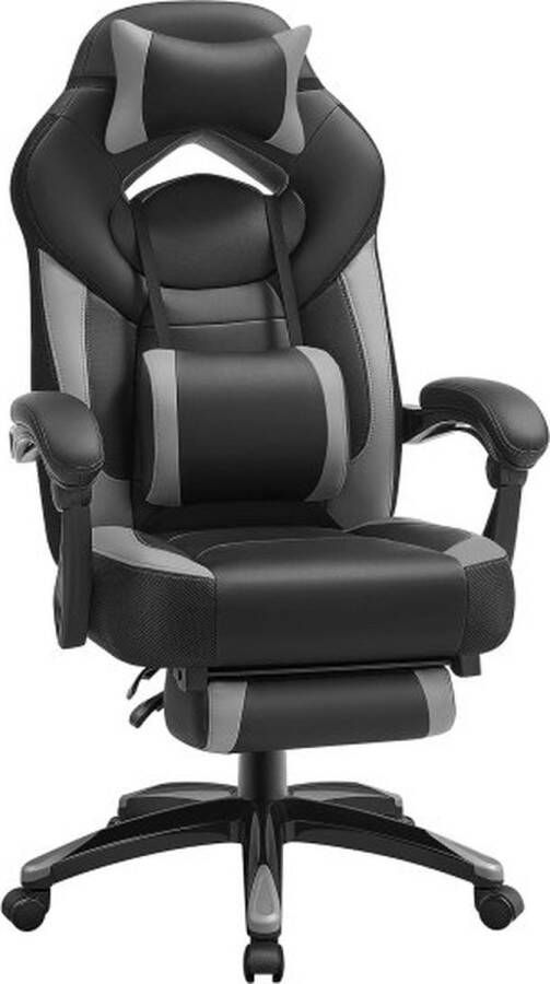 ZAZA Home Gaming Chair bureaustoel met voetsteun bureaustoel ergonomische vormgeving verstelbare hoofdsteun lendensteun tot 150 kg belasting grijs en zwart