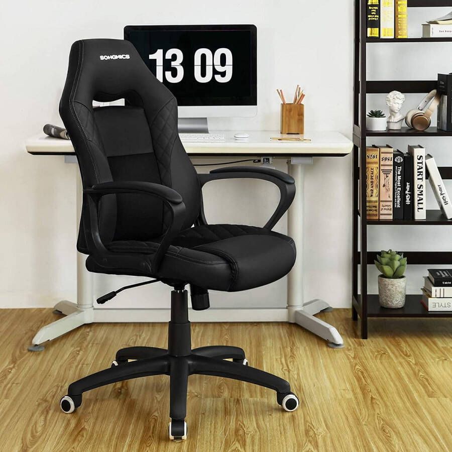 ZAZA Home SONGMICS Gaming Chair bureaustoel met wipfunctie Racing Chair ergonomische goed voor de lendenwervelkolom kunstleer zwart