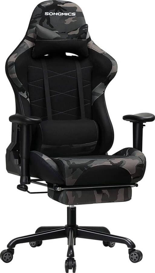 ZAZA Home SONGMICS- gamingstoel in hoogte verstelbare racestoel 2D-armleuningen kantelmechanisme 135 graden liggende hoek synthetisch leer