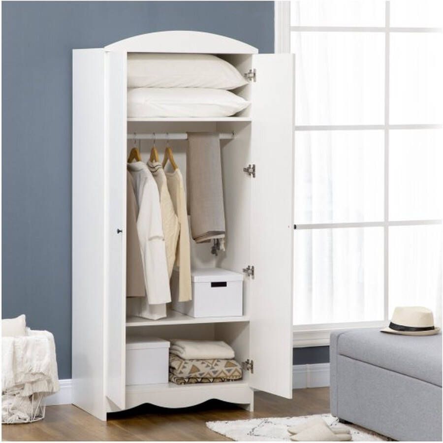 ZaZa Home & Office Garderobe multi -purpose kast met dubbele deur 3 planken mantelkamerkast bestandskast met kantelbeveiliging wit 75 x 50 x 180 cm - Foto 1