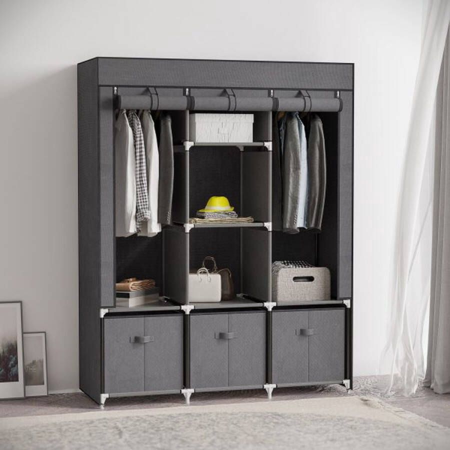 ZaZa Home & Office Garderobe opvouwbare stoffen kast vouwkast met ritssluiting voor slaapkamer fleece donkergrijs 125 x 43 x 162 5 cm