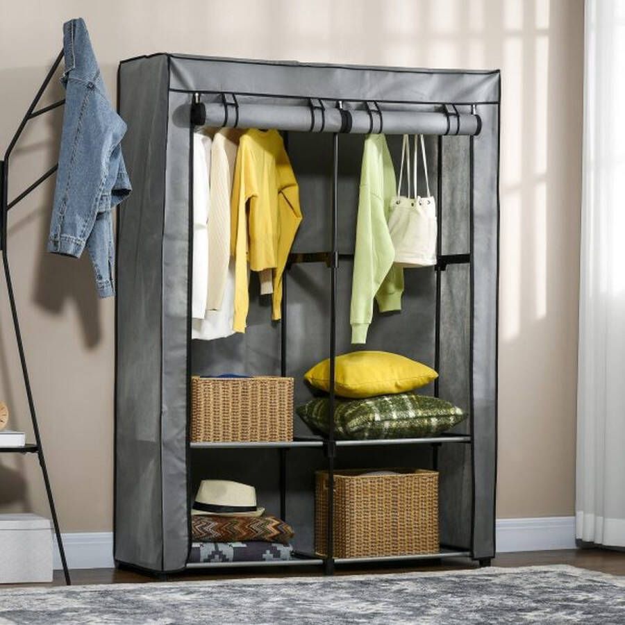 ZAZA Home Garderobe Stoffe Cabinet met kasten vouwkast met 4 compartimenten ritssluiting opvouwbare garderobe fleece lichtgrijs