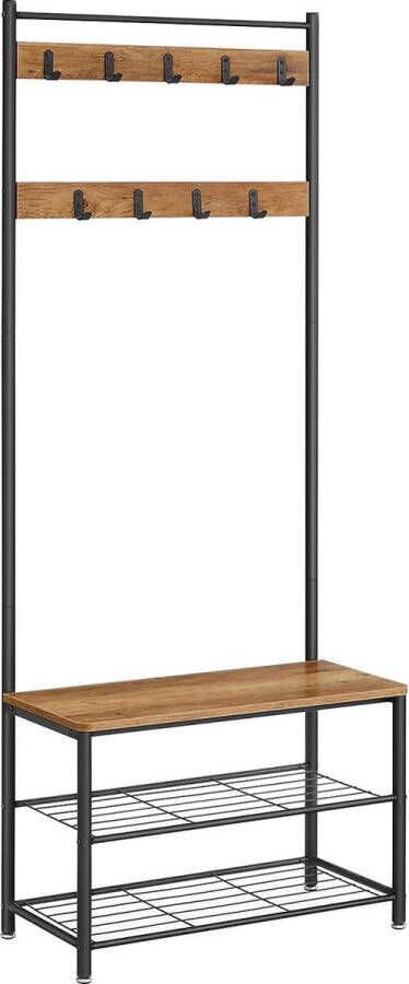 ZAZA Home Garderobestandaard Met Schoenenrek 3 Planken Hoogte 177 Cm Industrieel Design Walnootbruin-Zwart