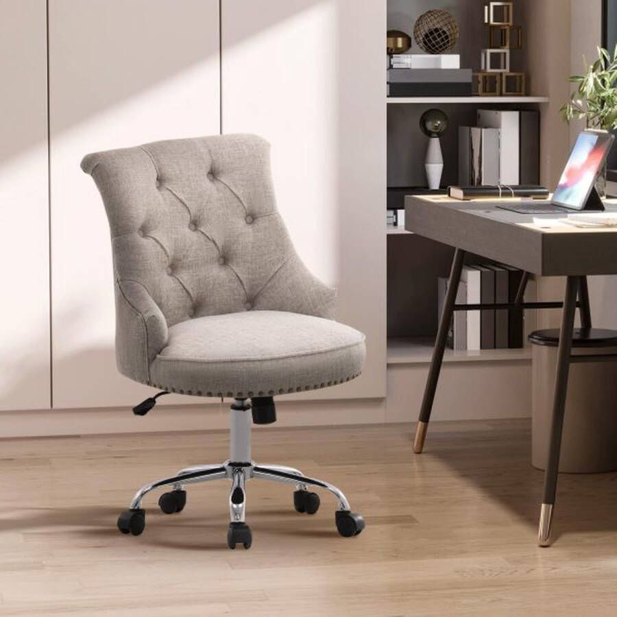 ZAZA Home Gescheurde stoel bekleding stoel hoofd fauteuil met rollen 360° roteerbaar 150 kg laadbare hoogte verstelbare linnen metalen licht grijs 54 x 65 5 x (84–91) cm