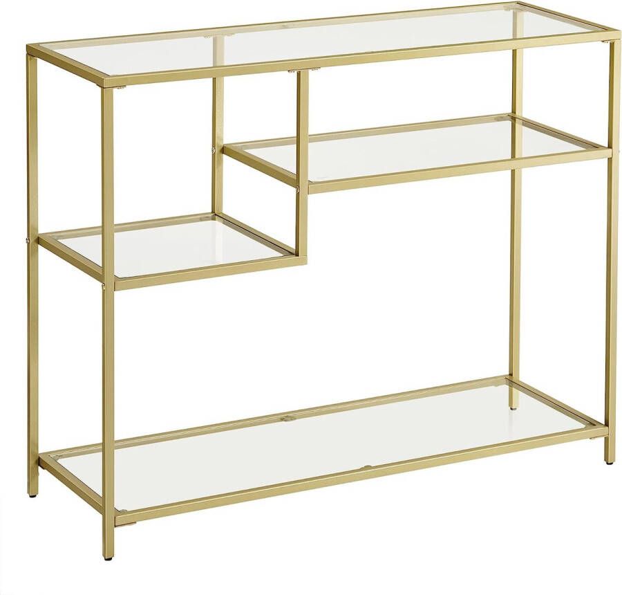 ZAZA Home Goudkleurige Console Tafel Met Gehard Glas En Metalen Frame 35 X 100 X 80 Cm Modern Design Voor Hal Woonkamer