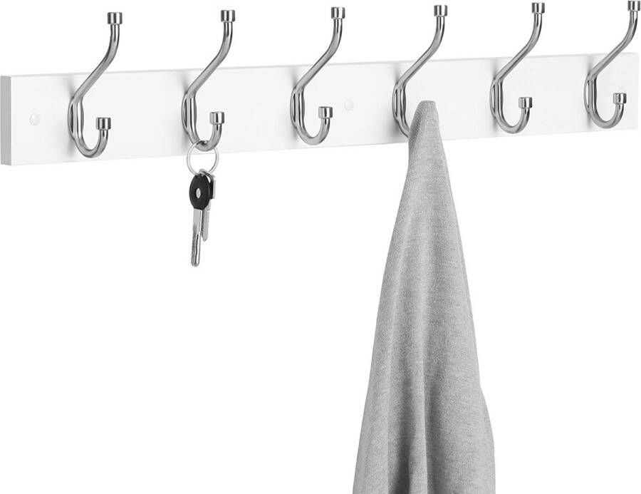ZAZA Home Haaklijst kledinghaken garderobehaken wandgarderobe met 6 metalen haken voor woonkamer badkamer keuken hal slaapkamer wit-zilver