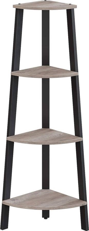 ZAZA Home Hoekplank boekenkast met 4 niveaus ladderplank opbergplank plantenplank voor woonkamer industrieel ontwerp met stalen frame grijs en zwart